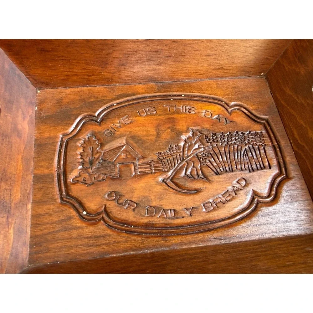 Wood‎ Bread Tray Engraved Give Us This Day Daily Cape Craftsmen Harvest Vintage